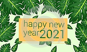 happy new year design with tropical plants