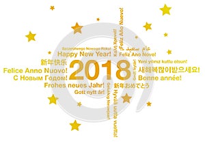 Happy New Year in different languages greeting card concept