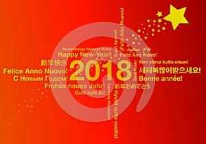 Happy New Year in different languages greeting card concept