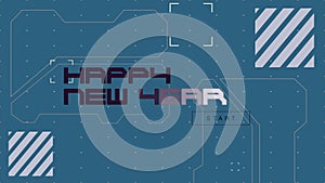 Happy New Year on digital screen with HUD elements