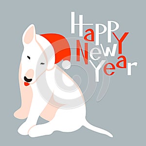 Happy new year dog card vector illustration flat