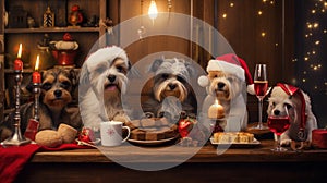 Happy New Year. Dogs in Santa hats and just holiday dogs.holiday