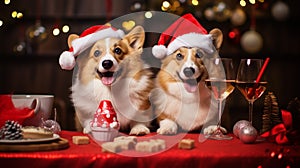 Happy New Year. Dogs in Santa hats and just holiday dogs.holiday