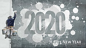 Happy New Year 2020 on facade