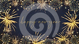 HAPPY NEW YEAR 2024 - Festive silvester New Year's Eve Party background greeting card - Golden fireworks dark blue night