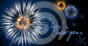 Happy new year firework blue and gold