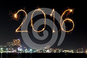 2016 Happy New Year Fireworks celebrating over Pattaya beach