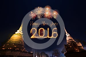2016 Happy New Year Fireworks celebrating over Sukhothai historical park