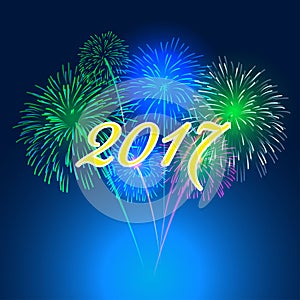 Happy new year fireworks 2017 holiday background design
