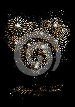 Happy new year 2014 fireworks love heart background