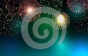 Happy New Year Fireworks Party Bright Night Sky Background