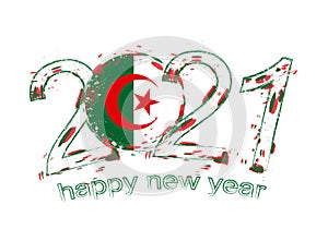 Happy New 2021 Year with flag of Algeria