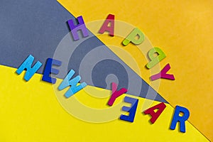 Happy new year font art colorful texting for greeting or celebrate card with colorful background,