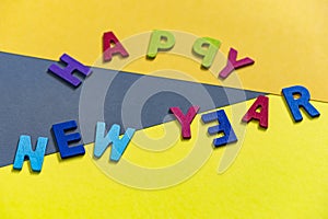 Happy new year font art colorful texting for greeting or celebrate card with colorful background,