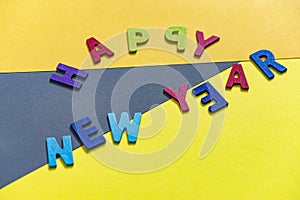 Happy new year font art colorful texting for greeting or celebrate card with colorful background,