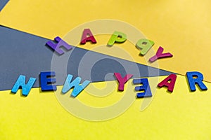 Happy new year font art colorful texting for greeting or celebrate card with colorful background,