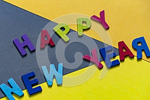 Happy new year font art colorful texting for greeting or celebrate card with colorful background,