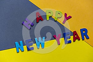 Happy new year font art colorful texting for greeting or celebrate card with colorful background,