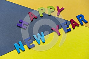 Happy new year font art colorful texting for greeting or celebrate card with colorful background,