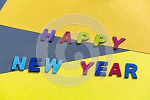 Happy new year font art colorful texting for greeting or celebrate card with colorful background,