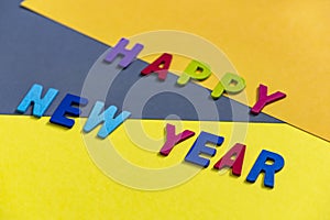 Happy new year font art colorful texting for greeting or celebrate card with colorful background,