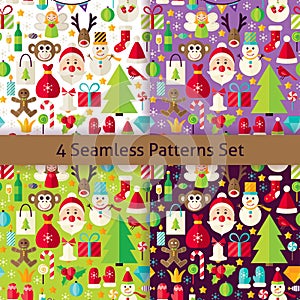 Happy New Year Four Vector Seamless Patterns Set