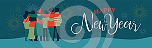 Happy New Year friend people group web banner