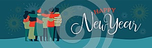 Happy New Year friend people group web banner photo