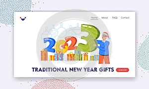 Happy New Year Gifts Landing Page Template. Happy New Year 2023 Celebration and Congratulation Greeting Card