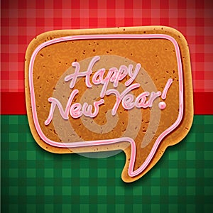 Happy New Year gingerbread cookies in speech bubble shape, vector illustration