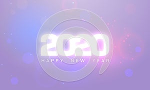 2020 Happy New Year glow text design. Greeting card for 2020 with wishes. Brochure design template, poster, banner or flyer.