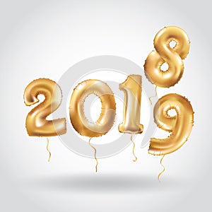 Happy New Year 2018 2019 gold balloons banner