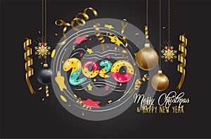 Happy new year 2020 gold and black collors place for text christmas balls photo