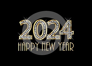 2024 happy new year gold and diamonds bling vector background template