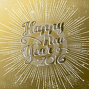 Happy New Year 2016 gold greeting card firework