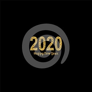 Happy New Year gold number 2020. Bright golden design with sparkle. Holiday glitter typography for Christmas banner