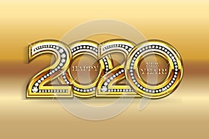 Happy 2020 new year gold bling party celebration card vector image background banner design