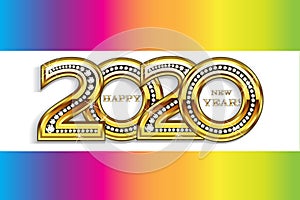 Happy 2020 new year gold bling party celebration card vector image background banner design