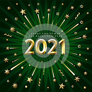 Happy new year golden 2021 on green background