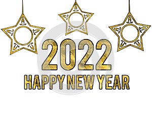 Happy New Year 2022 Golden Glitter Typography Text On White Background.