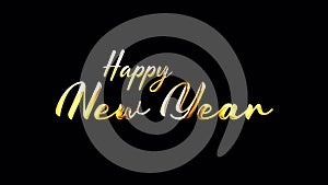 Happy New Year golden handwriting text with light effect isolated with alpha channel quicktime prores 444 seamless loop.