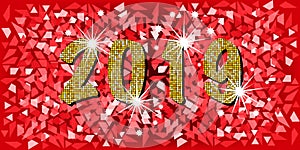 2019 Happy New Year with golden mosaic glitter texture background abstract modern style, vector illustration red mosaic texture
