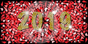 2019 Happy New Year with golden mosaic glitter texture background abstract modern style, vector illustration red mosaic texture