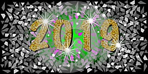 2019 Happy New Year with golden mosaic glitter texture background abstract modern style, vector illustration gold mosaic texture