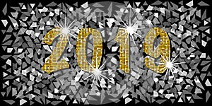 2019 Happy New Year with golden mosaic glitter texture background abstract modern style, vector illustration silver mosaic texture