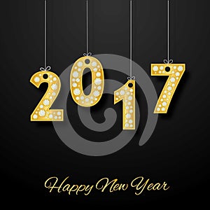2017 happy new year. Golden number with diamonds