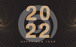 Happy New Year 2022. Golden 2022 numbers isolated on Black background. Golden line wave. Luxury style. Vector illustration