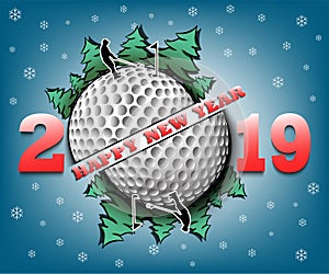 Happy new year 2019 and golf ball