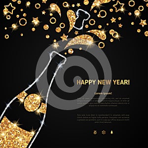 Happy new year 2016 greeting card with champagne