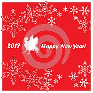 2017 Happy New Year greeting card. Chinese New Year of the red Rooster.